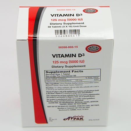 AvPAK ULTRA Strength Vitamin D-3 5000IU 50 Tablets