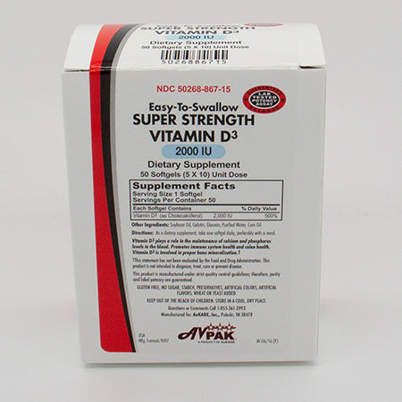 AvPAK Super Strength Vitamin D-3 2000IU 50 Soft Gels