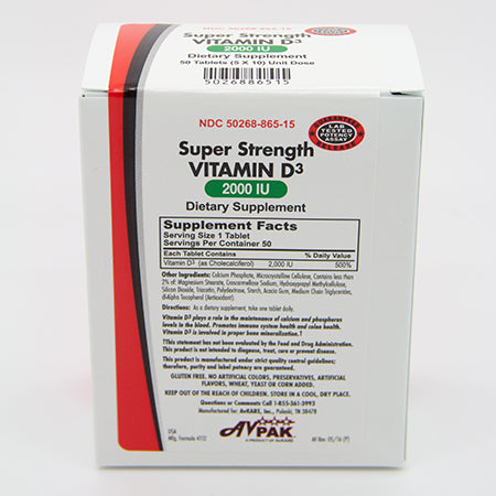 AvPAK Super Strength Vitamin D-3 2000IU 50 Tablets