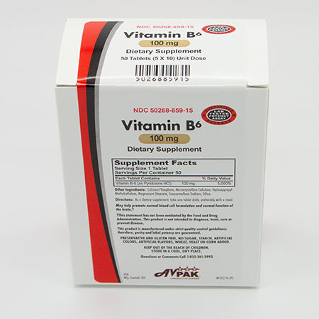 AvPAK Vitamin B-6 100mg 50 Tablets